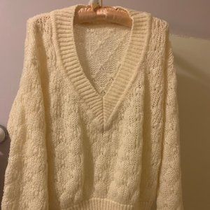 Vintage Women's V-Neck Sweater from Prange's Department Store, Off-White, Size L